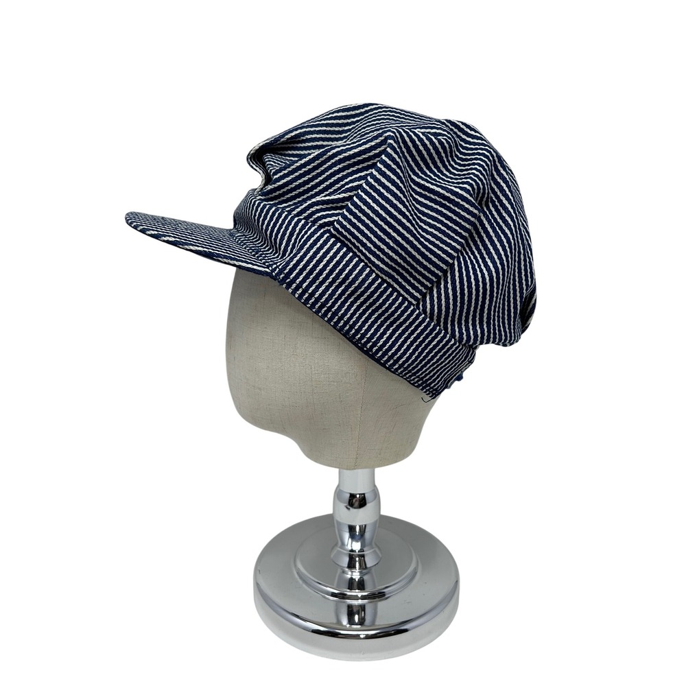 Key Imperial Hickory Stripe Engineer‎ Hat Navy White Cotton Snapback Work Cap - Picture 2 of 6